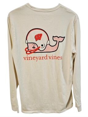 Vineyard Vines White Wisconsin Badgers Long Sleeve Cotton Pocket Tee Size Medium